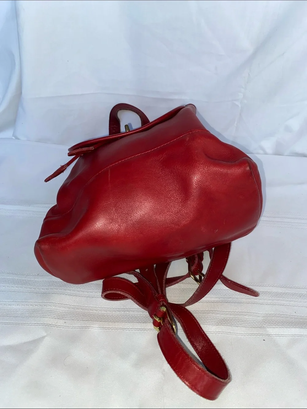 Coach 9791 Red Leather Daypack Backpack with Gold-Tone Turn Lock